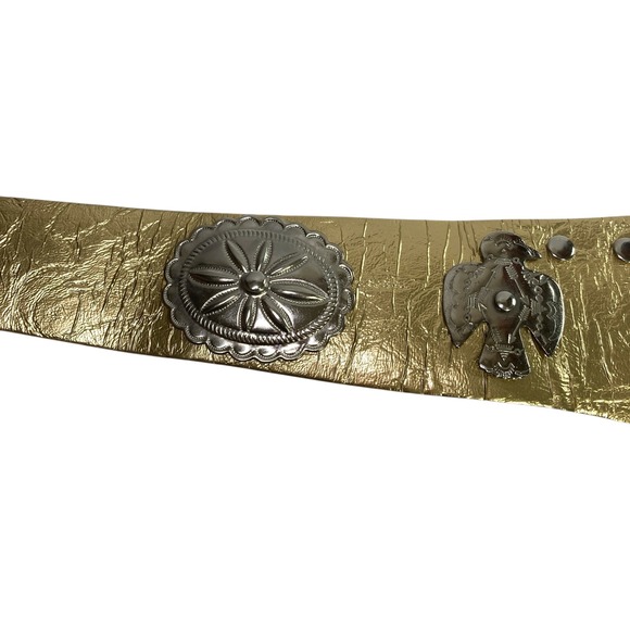 VTG Gold Western Statement Belt Silver Concho Thunderbird Studded ‎ S M - Picture 6 of 10